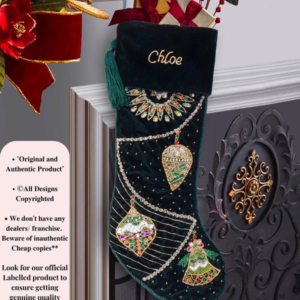 Calza di Natale in velluto verde, ornamenti da appendere, calza di Natale personalizzata, decorazioni natalizie, regali di Natale, cimelio di Natale
