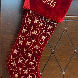 Handmade Velvet Christmas stocking set of 4 ,Luxury Christmas Gift box, Family christmas heirloom, christmas decorations Red christmas image 4