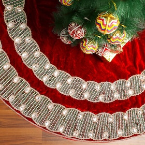 Red Christmas Tree Skirt 60 inch Handmade Velvet Tree Skirt Large tree skirt stone Christmas decorations Holiday tree skirt Christmas Gifts