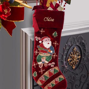 Red Musical santa Christmas Stocking Personalised Red Velvet christmas stocking Christmas gifts christmas decorations
