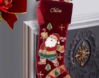 Red Santa Dance party Christmas Stocking Personalised Red Velvet christmas stocking Christmas gifts christmas decorations