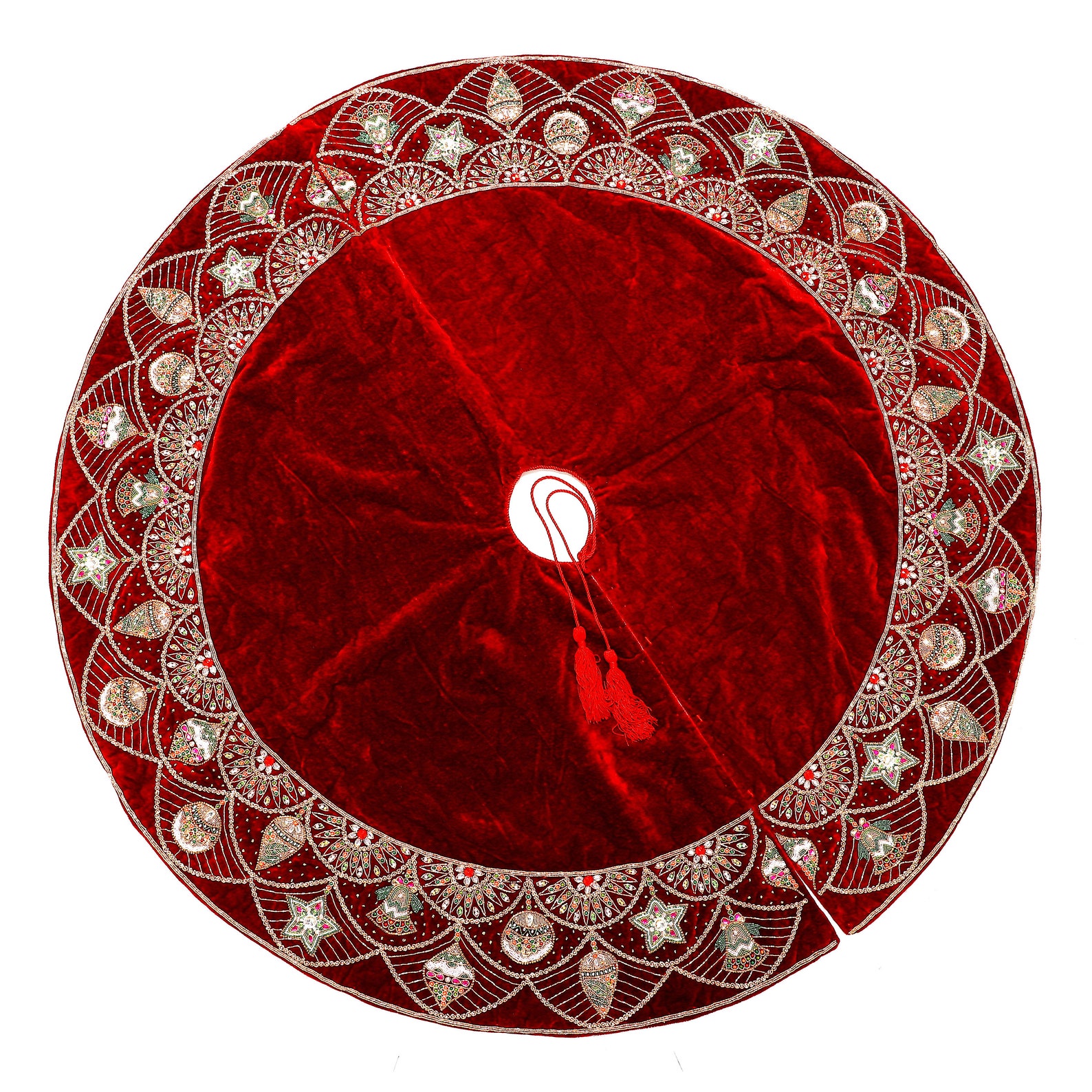 72 Red Christmas Tree Skirt Handmade Velvet Tree Skirt Large Ornament