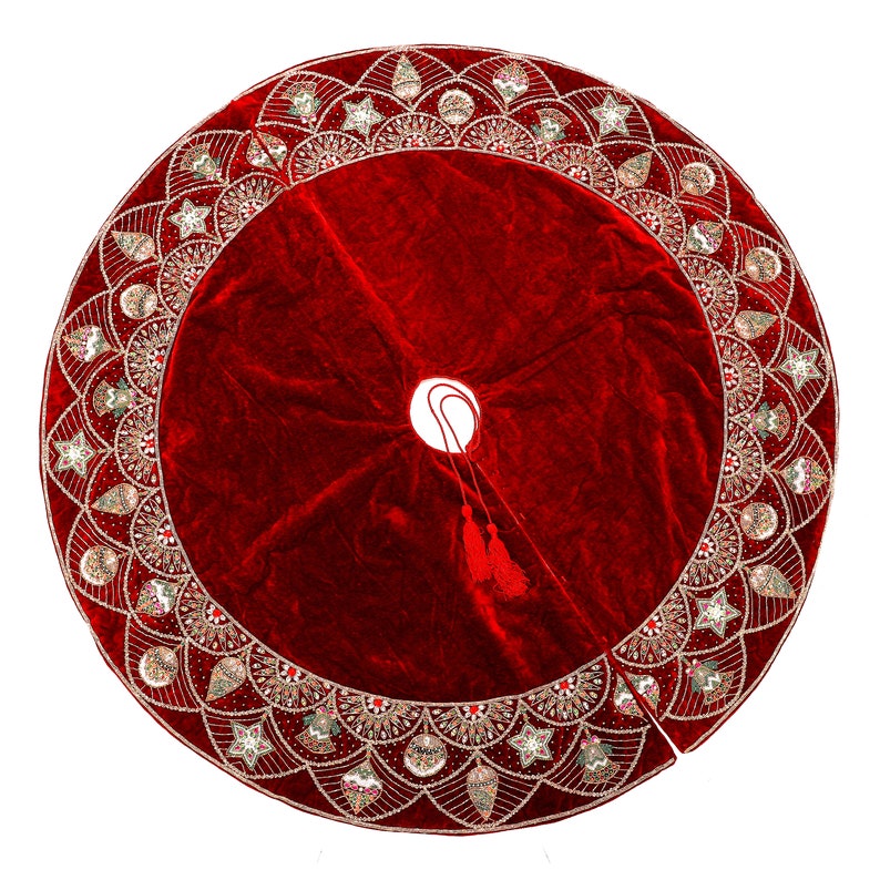 72 Red Christmas Tree Skirt Handmade Velvet Tree Skirt Etsy