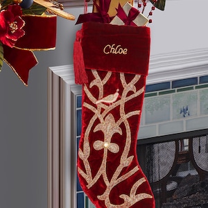 Handmade Velvet Christmas stocking set of 4 ,Luxury Christmas Gift box, Family christmas heirloom, christmas decorations Red christmas image 6