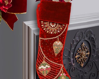 Red Velvet Christmas Stocking in hanging ornaments Personalised Christmas Stocking christmas decorations Christmas gifts christmas heirloom