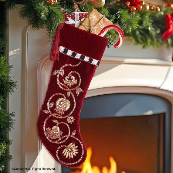 Calza natalizia in velluto color vino rosso - Betty's Home