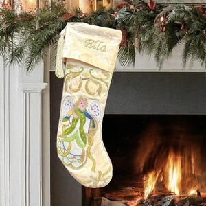 Cream Fairy Christmas Stocking Personalised Beige Velvet christmas stocking decorations Handmade Christmas gifts christmas heirloom