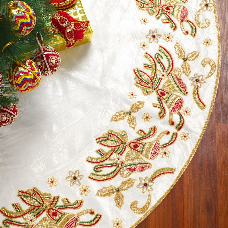 Handmade Velvet Christmas Tree Skirt & Stocking Set - Thumbnail 5