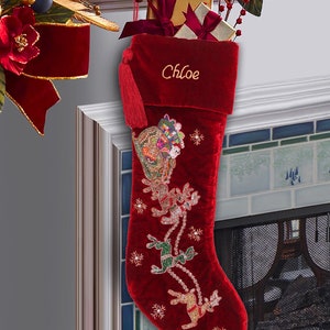 Red Velvet Christmas Stocking Personalised Red Santa Carriage christmas stocking decorations Handmade Christmas gifts christmas heirloom