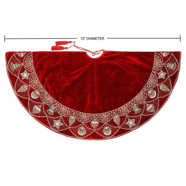 72 Red Christmas Tree Skirt Handmade Velvet Tree Skirt Etsy