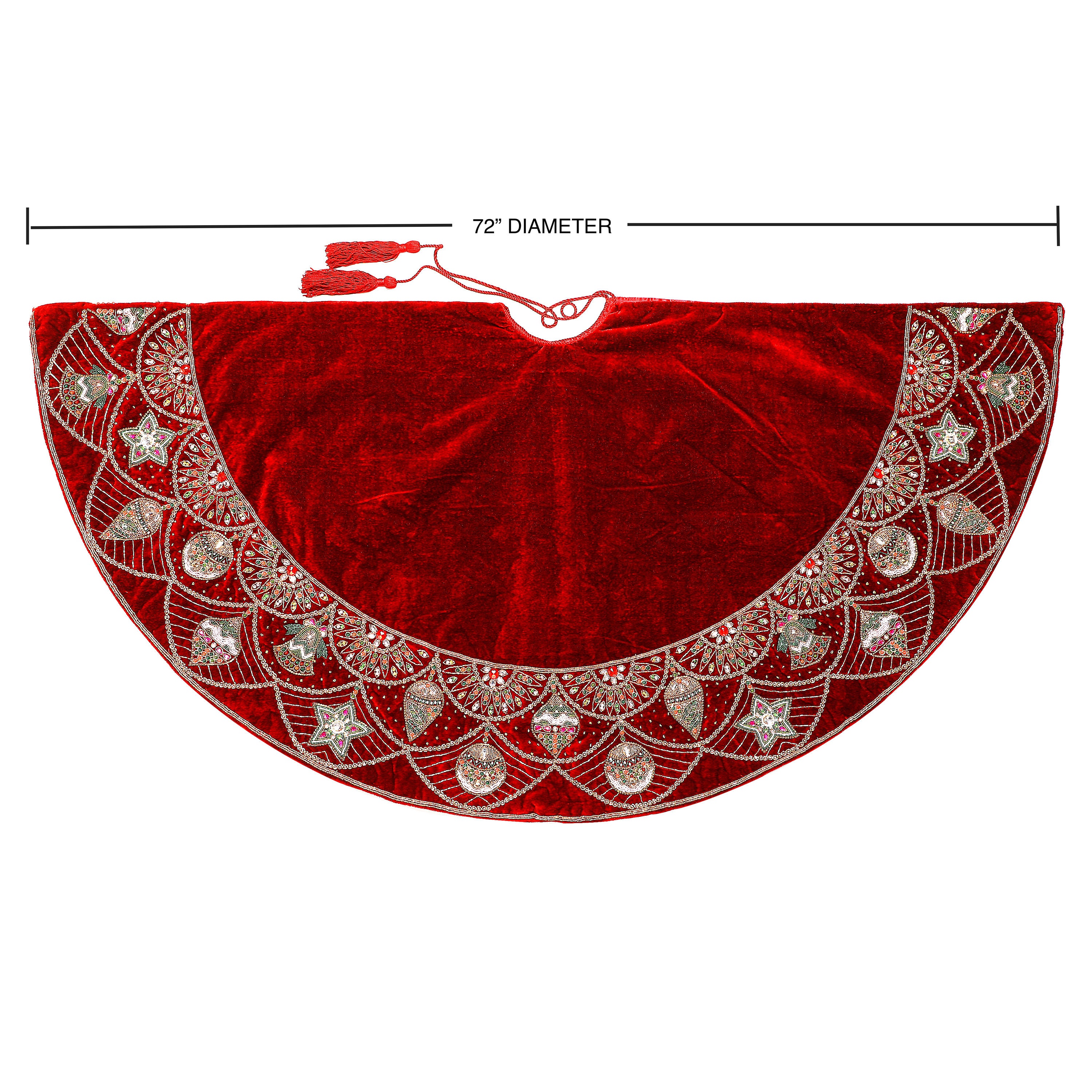 72 Red Christmas Tree Skirt Handmade Velvet Tree Skirt Large Ornament