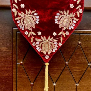 Decorative Red Velvet Table Runner Available in 11 sizes,36 to 120 Inches Handmade beaded Christmas decorations-holiday decor, gifts for her