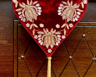 Decorative Red Velvet Table Runner Available in 11 sizes,36 to 120 Inches Handmade beaded Christmas decorations-holiday decor, gifts for her