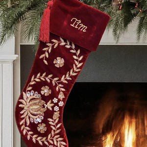 Red Velvet Christmas stocking Personalised christmas Stocking lotus leaf christmas decorations Handmade Christmas gifts christmas heirloom