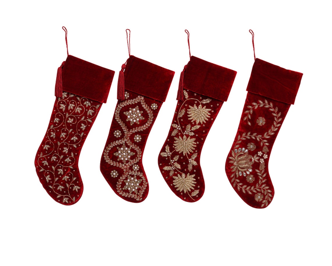 Handmade Velvet Christmas Stocking Set of 4 luxury Christmas Etsy