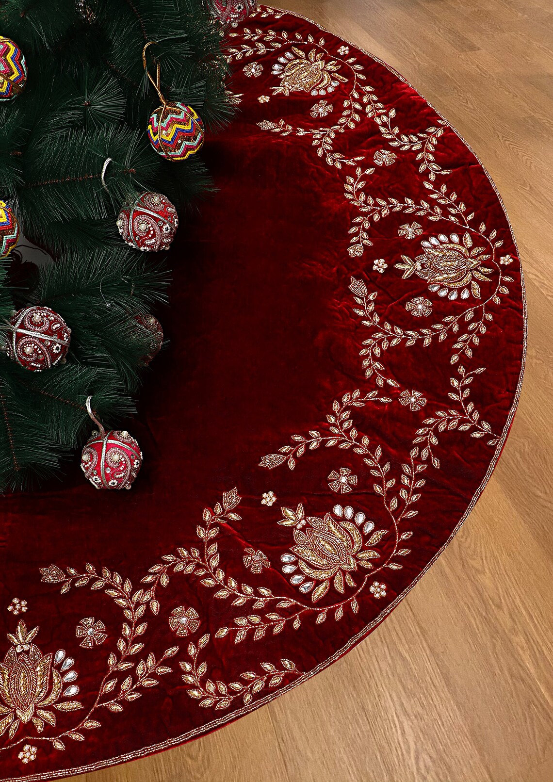 90 Christmas Tree Skirt Handmade Luxury Red Velvet Tree Etsy