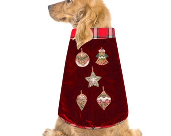 Red Christmas Dog jacket Embroided Velvet Christmas Dog Coat Ornament Dog jacket Winter Dog Clothes christmas Dog gifts, holiday Dog gift