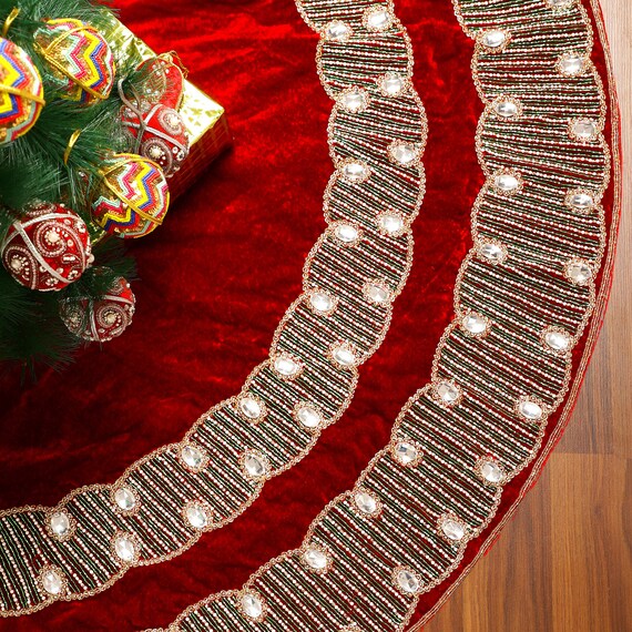 Buy 90 Inch Red Christmas Tree Skirt Handmade Velvet Tree Skirt Large Tree Skirt Stone Christmas Decorations Holiday Tree Skirt Christmas Gifts Online in India Etsy