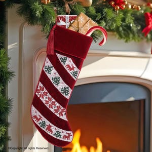Red Nordic Christmas Tapestry Christmas Stocking Personalised Red Velvet christmas stocking Christmas gifts christmas decorations