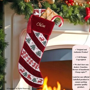 Red Nordic Christmas Tapestry Christmas Stocking Personalised Red Velvet christmas stocking Christmas gifts christmas decorations
