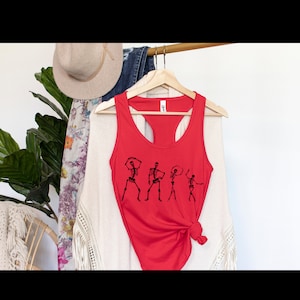 Dancing Skeletons, Funny Halloween Tank Tops, Halloween Gifts, Women Halloween Tank Tops, Skeleton Racerback Tank Top, Fall Tank Tops