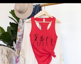 Dancing Skeletons, Funny Halloween Tank Tops, Halloween Gifts, Women Halloween Tank Tops, Skeleton Racerback Tank Top, Fall Tank Tops