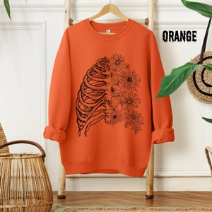 Halloween Sweater, Woman Sweater, Skeleton Sweater, Flowers, Halloween, Female Sweaters, Unisex Heavy Blend™ Crewneck Sweatshirt