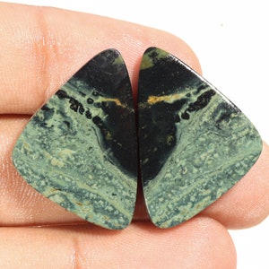 Star Galaxy Jasper Cabochon Gemstone Pair: Green & Black Earrings (20x14x5 MM)