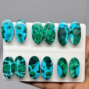 Naturel Vert Malachite Chrysocolla Paire Pierre Chrysocolla Malachite Paire Pierre Précieuse Dos Plat Malachite Paire Vert Paire Pierre (Paire Comme Image