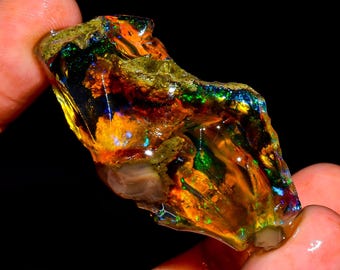 200CT】 エチオピア オパール 原石 緑 オレンジ ウェロ産 エチオピア