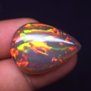 Ethiopian Black Opal Cabochon Pendant: Honeycomb Fire Pear Gemstone