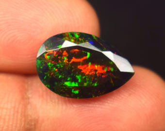 Natural Ethiopian Black Opal Faceted Cabochon: Multi Fire Gemstone for Jewelry