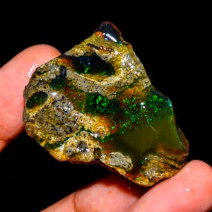 Ethiopian Opal Raw Crystal: Multi-Color Fire Gemstone, 53.00 Carat