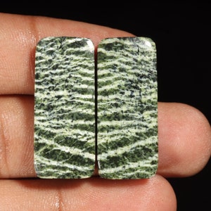 Green Swiss Opal Cabochon Gemstone Pair: 31x14x5mm