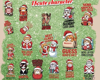 Funny Christmas Cat PNG Bundle.