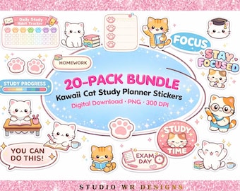 20-Pack Kawaii Cat Study Planner Stickers,