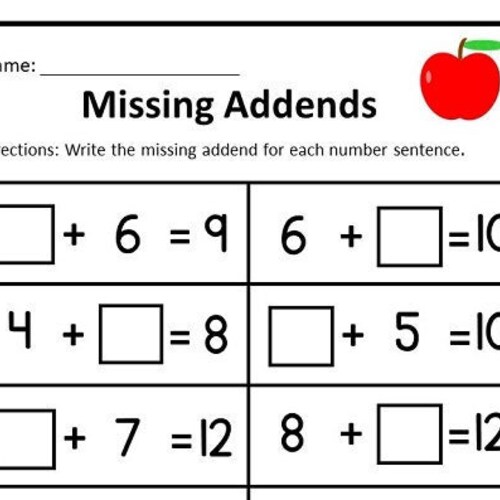 10 Printable Missing Addends Worksheets numbers 1-20 for - Etsy
