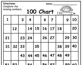 10 Printable Missing Numbers Worksheets. Missing Numbers Practice  Worksheets (100 Chart and 120 Chart). Kindergarten/1st Grade Math Homework