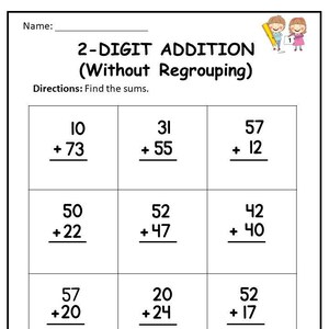 2nd grade math worksheets addition 2 digit whole tens etsy ireland