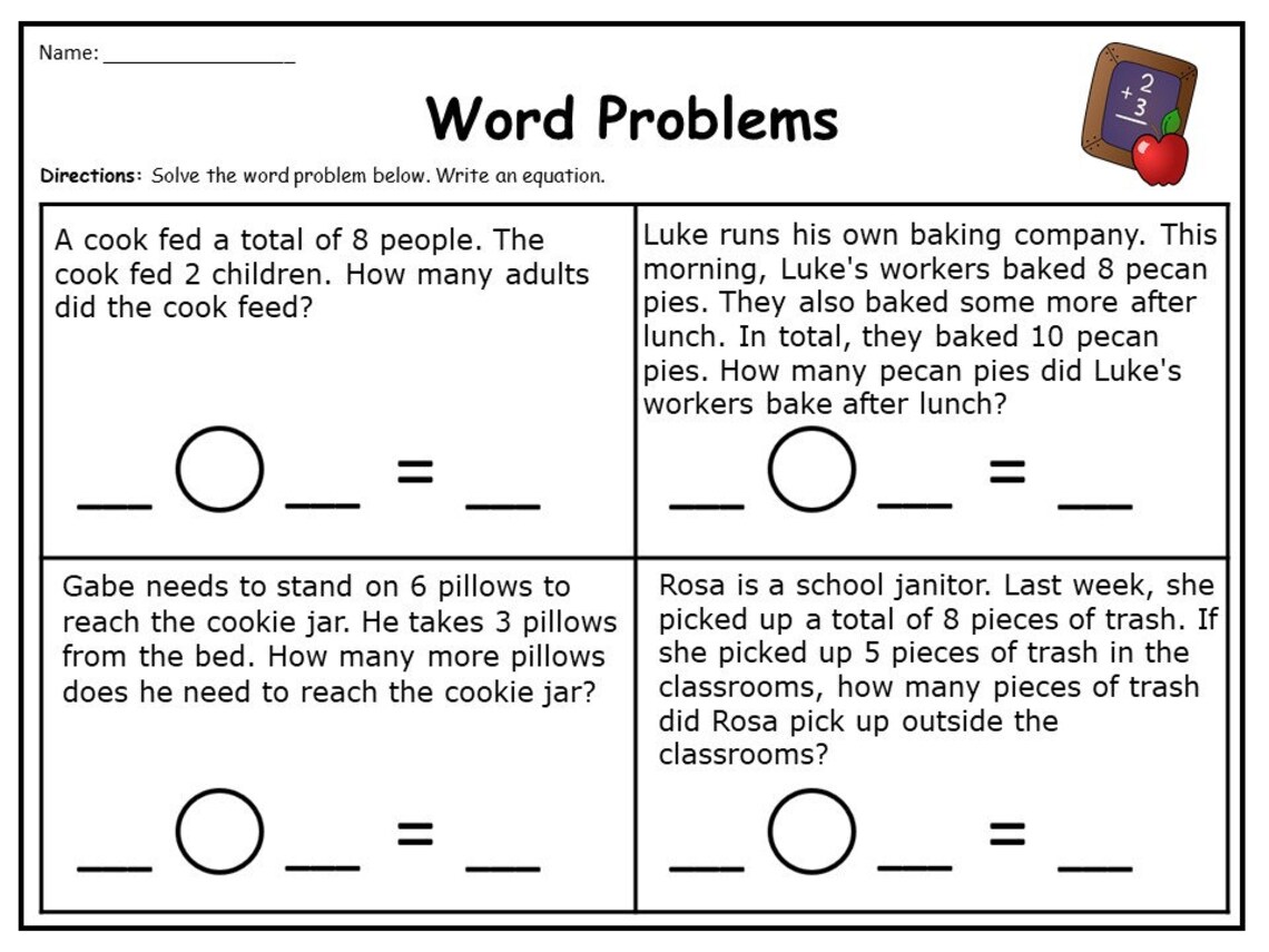 10 Printable Word Problems Worksheets numbers 1-20 for | Etsy Australia