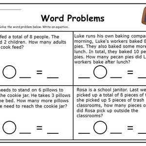 10 Printable Word Problems Worksheets numbers 1-20 for - Etsy Australia