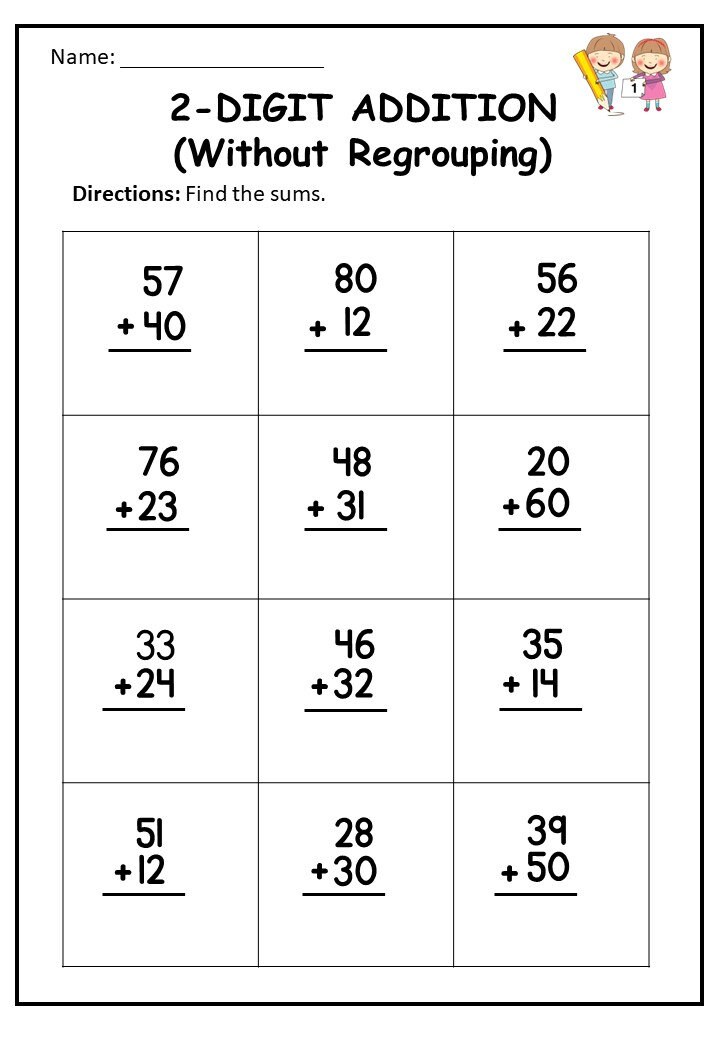 10 Printable Two Digit Addition Worksheets Double Digit Etsy Canada