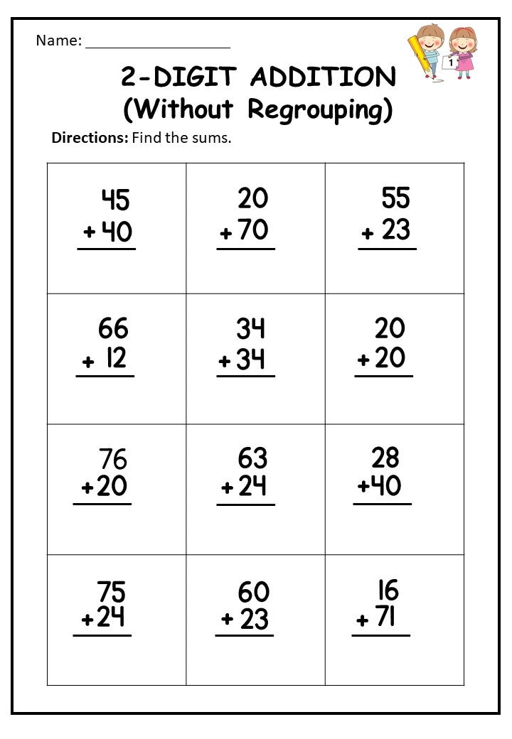 10 printable two digit addition worksheets double digit etsy canada