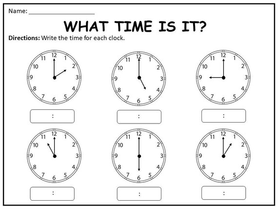 10 printable time worksheets for kindergarten 1st grade 2nd etsy