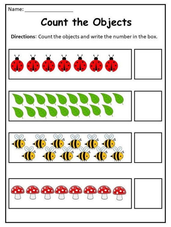 10 Printable Count Objects Worksheets numbers 1-20 for - Etsy