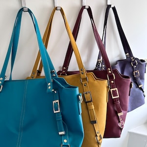 MADE TO ORDER Vegan Leder Slouchy Arbeitstasche, große Handtasche, Tote mit Schultergurt, Einkaufstasche mit Taschen, Schultasche, Arbeitstasche vegan