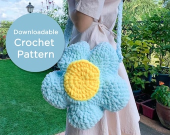 Pattern Only - Cute, Fluffy, and Chunky Adjustable Crochet Flower Sling, Messenger Bag | Chunky Yarn