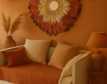 Beige and terracotta Jujuhat, boho wall decoration with mirror "Nefertem"