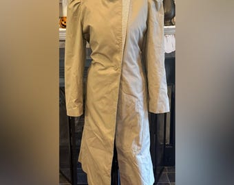 Vintage Tan Camel Trench Coat Detachable Wool Houndstooth Liner Belt Pleats Rare