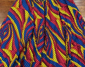 Vintage Bright Bold Full Maxi Skirt Pink Blue Black Yellow Smoked Tie Belt Waist